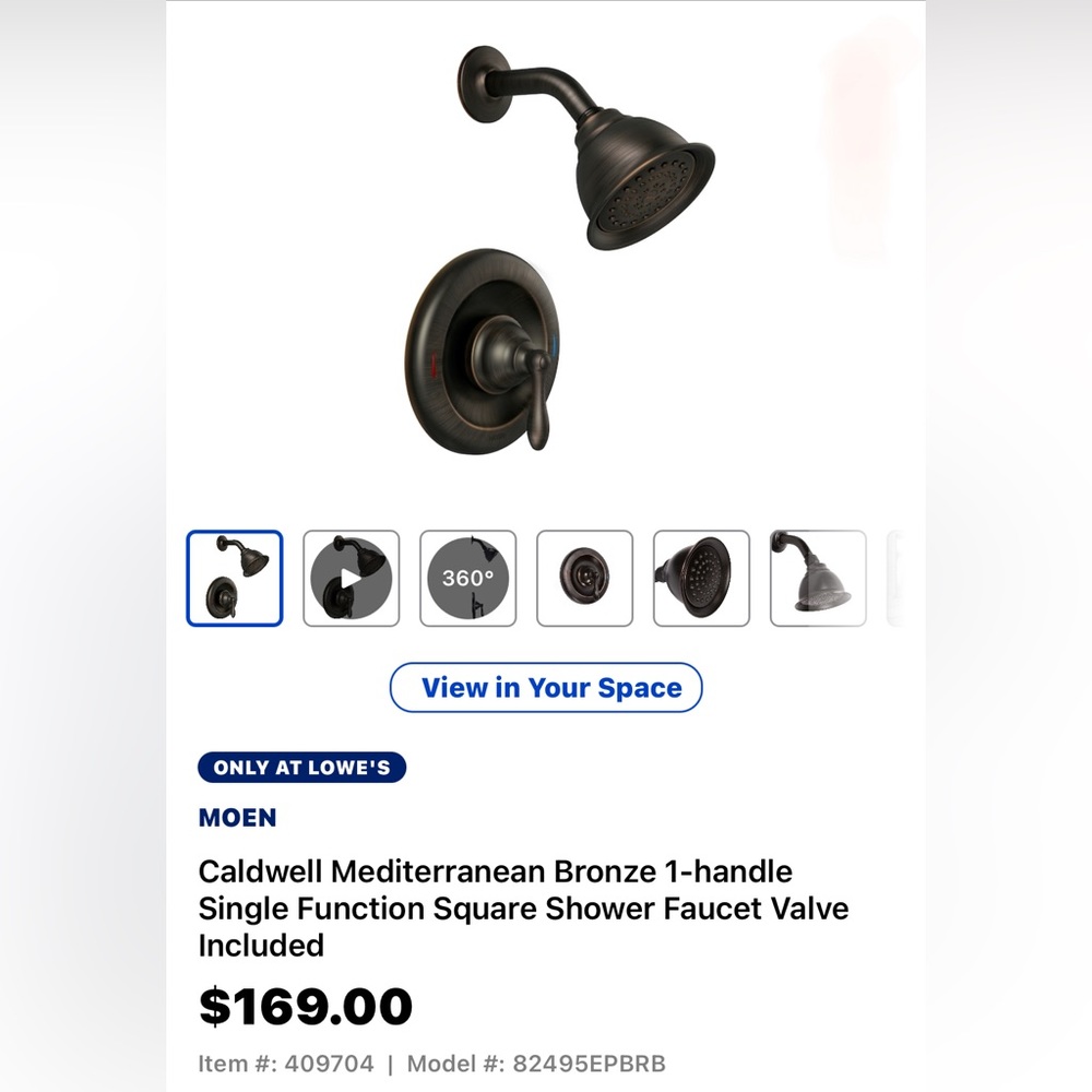 MOEN, bronze, one handle single function shower faucet valve included